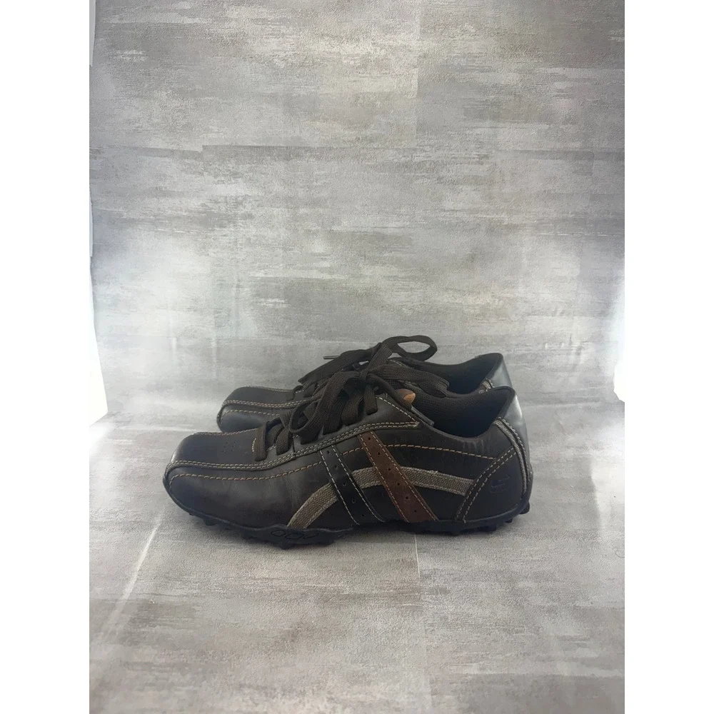 Skechers Men 61181 Relaxed Fit Leather Casual Sneakers Brown Bicycle Toe Size 8